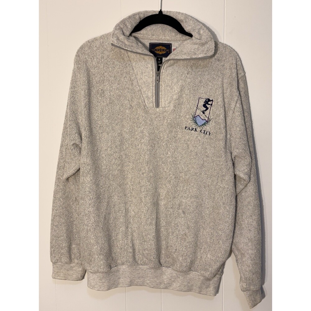 Vintage Sunrise Embroidered Gray Pullover Zip Up Sweater Size S - Ski Park City